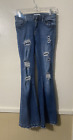 Petra 153 Womens Flare Jeans Blue Denim Boho Distressed Mid Rise Crafting DIY 26
