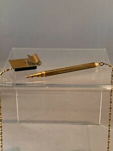 Vintage Early 1900’s Gold Plated Metal Mechanical Pencil On Chain with Clip-on H