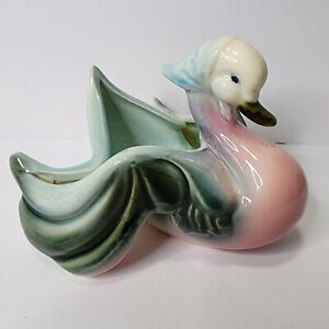 Vintage Hull Pottery Pink & Green Swan Mother Goose Duck Boho Kitch USA