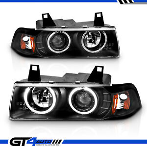 1992-1998 BMW E36 3-Series 2 Door Coupe LED Halo Black Projector Headlights Pair (For: BMW)