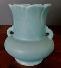 WELLER Antique Flared Top Ribbed Rim Unique Shape Matte Blue 1900's Vase