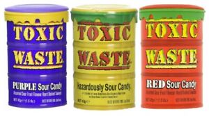 3x Toxic Waste Assorted Yellow/Red/Purple Drum Sour Candy Sweets