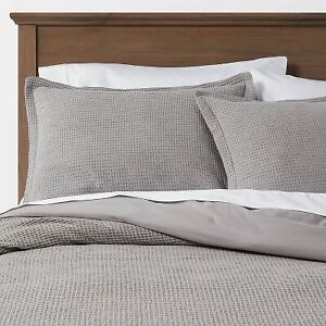 Full/Queen Washed Waffle Weave Duvet Cover & Sham Set Gray - Threshold