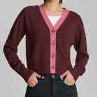 Everlane The Cashmere Cardigan Cropped Boxy Button Front Tawny Port Bubblegum