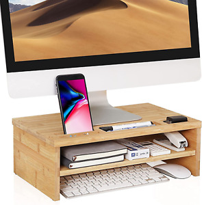 Desk Monitor Riser Stand with Storage Organizer 2 Shelves for Computer Imac P...