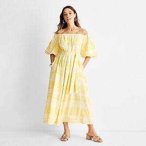 Women's Floral Print Off the Shoulder Puff Sleeve Midi Dress - Future