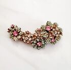 Vintage Signed Miriam Haskell Cluster Pink Glass Rhinestone Floral Brooch Pin