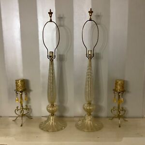 Mid Century pair of tall Murano table lamps, manner of Barovier & Toso