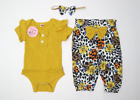 Baby Girl Clothes Yellow T Shirt Pants Headband Leopard Print 6-9 Months 90 cm
