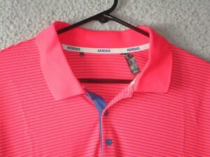 ADIDAS MEN'S GOLF POLO SHIRT LXL PINK BLUE USED POLYESTER