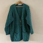 Vintage Mary Flaherty Ireland Wool Emerald Green Tweed Cardigan Buttons Sz LARGE