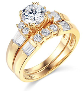 2.75 Ct CreatedDiamond Real 14K Yellow Gold Engage Wedding Ring Set MatchingBand