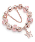 18K Rose Gold Plated Pink Crystal Butterfly Charm Bracelet Made With Swarovski
