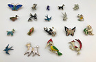 Lot of 19 Vintage Enamel Animal Insect Themed Brooches Pins Jewelry RESELL #430