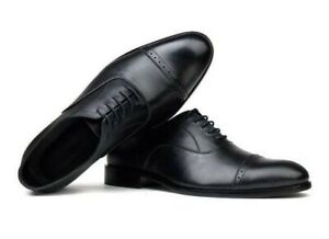 Handmade men black leather formal dress shoes, oxford lace up dress shoes mens