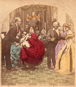 Evening Parties, Bumping Bottoms.  Tinted Stereoview Photo