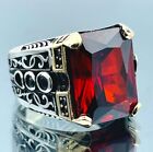925K Sterling Silver Ring, Men Simulated Ruby Stone Ring, Turkish Silver Jewelry