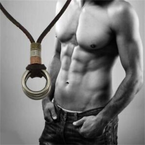 Retro Men's Stainless Steel Double Circle Pendant Necklace Leather Jewelry Gifts