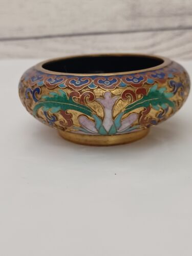 Vintage Chinese Cloisonne Small Enamel Brass Bowl Trinket Decorative Dish 3