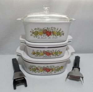 Vintage CorningWare Spice Of Life casserole dishes lids handle 10 PIECE SET