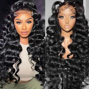 Loose Wave Full Lace Frontal Wigs Human Hair HD Lace Closure Wig Black For Women