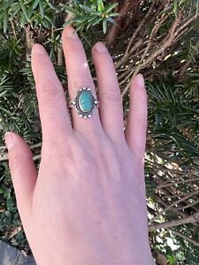 OLD PAWN Sterling Silver Green Turquoise Native American Ring size 6.5 Handmade