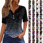 Womens Casual V-Neck Short Sleeve Button Top Blouses Fashion Floral Clothes 2024