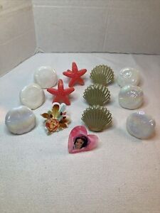 Lot Of 13 Large Plastic  Seashell Floral Princess Play Dress Up Rings