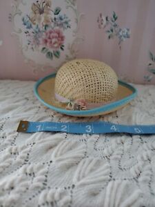 Vintage Blue Edge Straw Hat w/Millinery Flowers Madame Alexander Revlon Doll 50s