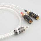 Silver Aux Interconnect Cable 3.5 mm Headset Plug To 2 RCA WBT Audio Signal Cord