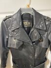 Vintage Women Black Leather Trench Coat Size 14 Nordstrom Full Punk Goth Buckles