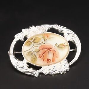 Sterling Silver - JEZLAINE Glass Gem Rose Flower Brooch Pin - 11g