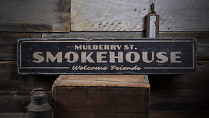 Welcome Smokehouse, Custom BBQ, Dad BBQ - Rustic Distressed Wood Sign