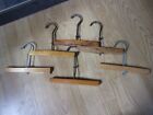 LOT 6 VTG WOOD WOODEN CLAMP HANGERS PANTS SKIRTS CRAFT NEEDLEWORK 8 INCHES