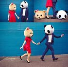 Panda & Teddy Bear Heads Mascot Costume Cartoon for Lover Wedding Party Dress US