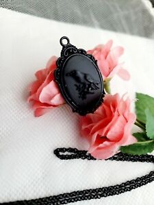 Black Crow Raven Bird Goth Witch Craft Pagan Antique Necklace CAMEO Steampunk