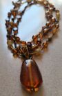 Vintage Multi Strand Amber Colored Glass Murano Like Beads Necklace Multi Seeded
