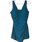Lands End  Swim Dress Size 16W Teal Blue Ruched One Piece Swimsuit Padded