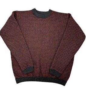 Vtg L.L. Bean Norwegian Birdseye Wool Sweater Red Grey Tall XXL  Made In Norway