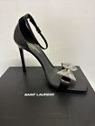 Saint Laurent Amber 105 Sandals Black Metal Bow 592570 1FZNN 1000 Size 38.5