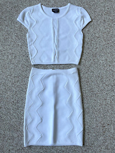 BEBE Y2K 2 Pc Top & Skirt Matching Set Outfit Bright White Size XS
