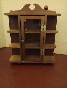 Vintage Wooden Miniature Shelf-Table Top or Hanging Display Cabinet w/Door