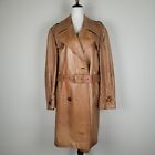 Vintage Cortefiel Coat Mens 40 Brown Leather Trench Double Breasted Long 70s