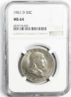 1961 D 50c Franklin Silver Half Dollar Fifty Cents NGC MS64 Denver Uncirculated