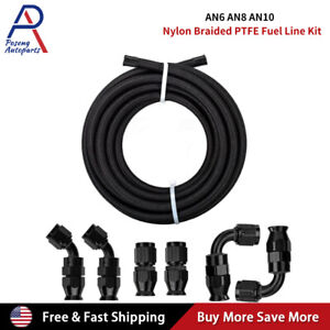 6/8/10AN Black Nylon Braided PTFE Fuel Line 10/20ft 6PCS Fittings Hose Kit E85