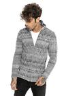 Redbridge Men's Knit Cardigan Pullover Sweater Stand up Collar Inside Checked