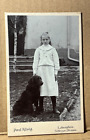BLACK LABRADOR DOG & YOUNG BLONDE GIRL OWNER  c1890s CDV PHOTO
