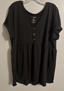 Sonoma Maternity Womens XL  Black 1/3 Button Up Baby Doll Top Cuff Sleeve