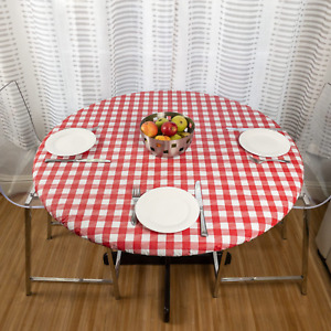 Round Vinyl Tablecloth Fitted Elastic Flannel Backed table cover Indoor/Outdoor