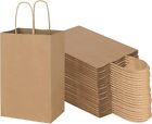 100 Pack 5.25X3.25X8.25 In Small Plain Natural Paper Kraft Gift Bags with Handle